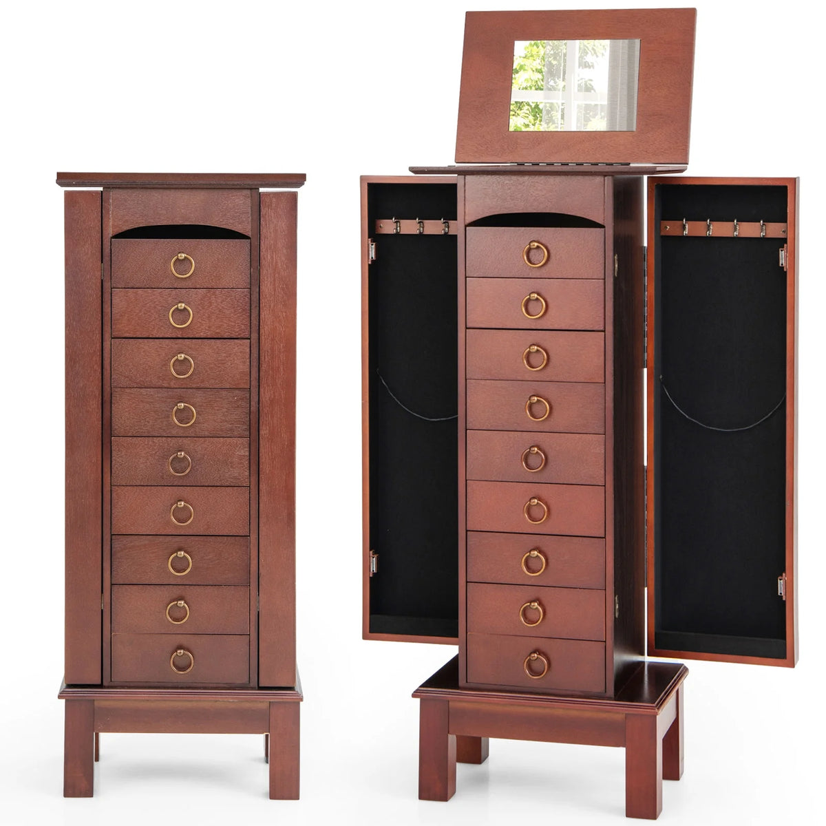 Costway Wood Jewelry Cabinet Armoire Storage Box Chest Stand Organizer Indoor Bedroom