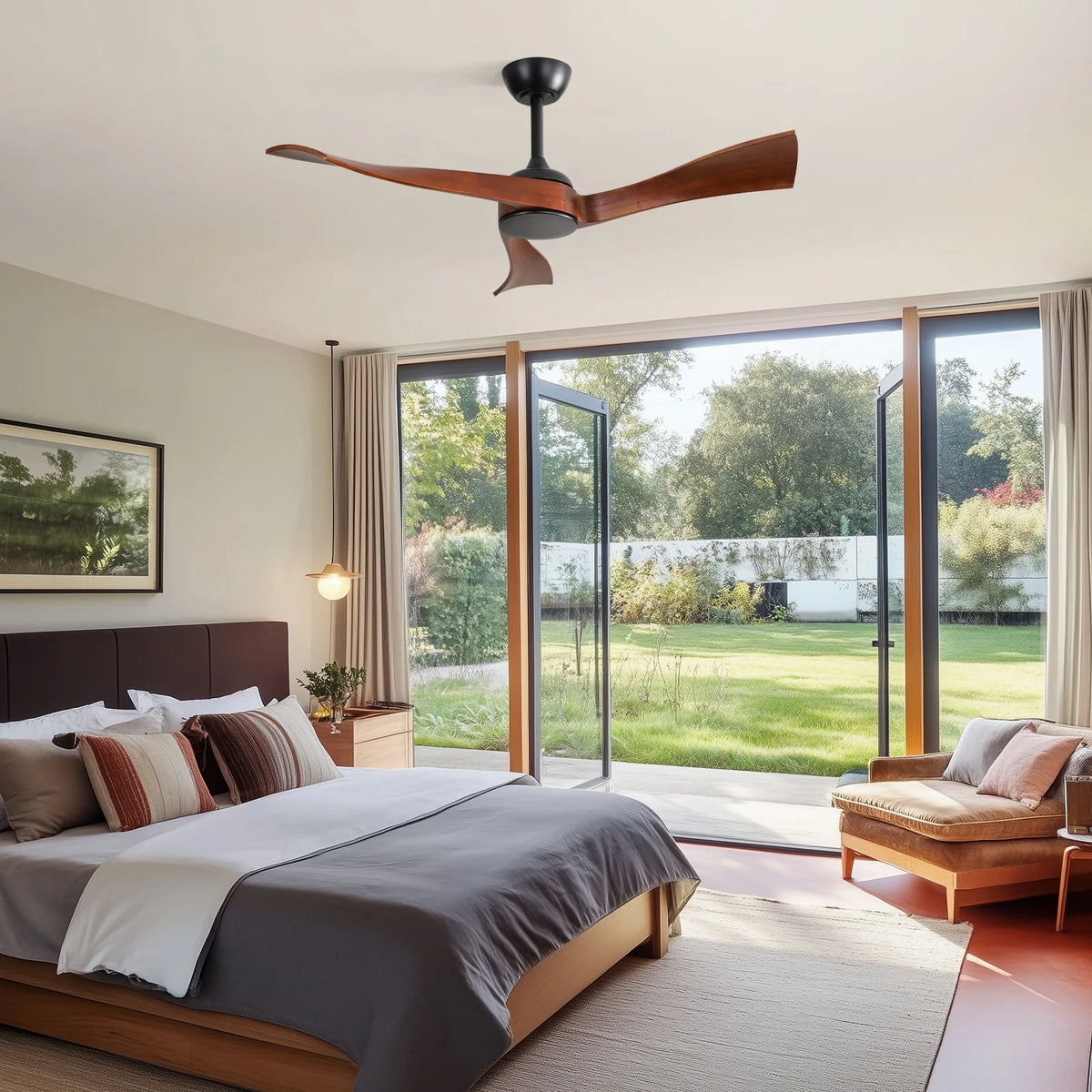 Sofucor 52" Wood Ceiling Fan No Light, 6 Wind Speeds, 3 Blades with Reverse Airflow, Black