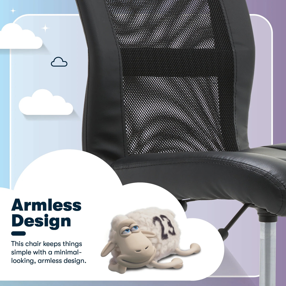 Serta Essentials Armless Task Chair, Faux Leather and Mesh, Cream