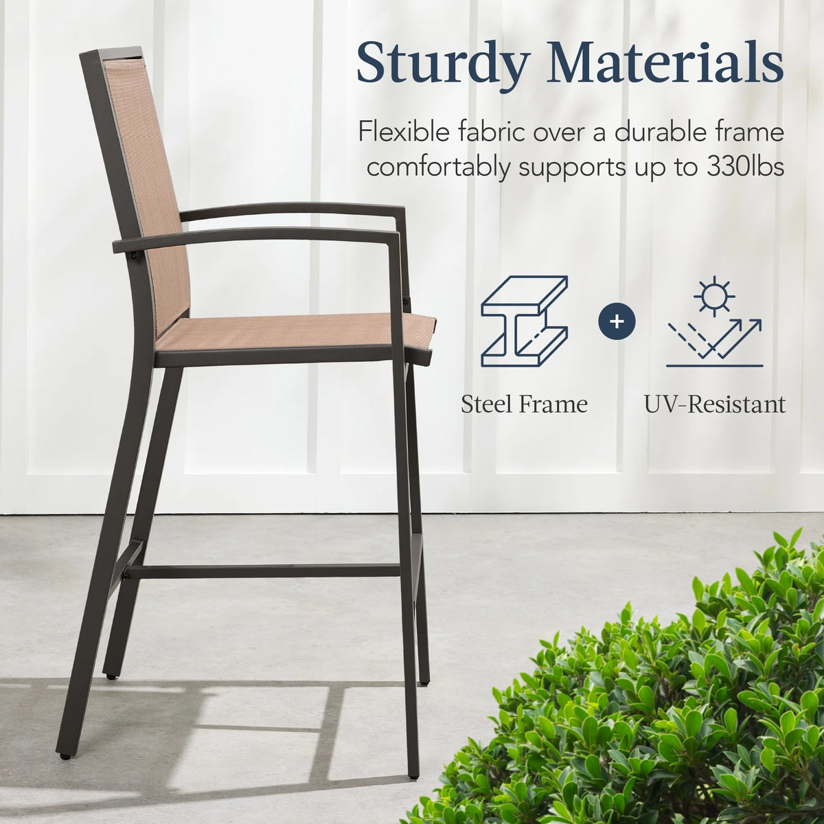 Best Choice Products Outdoor Barstools Set of 2, Bar Height Patio Chairs w/ All-Weather Mesh - Black/Black