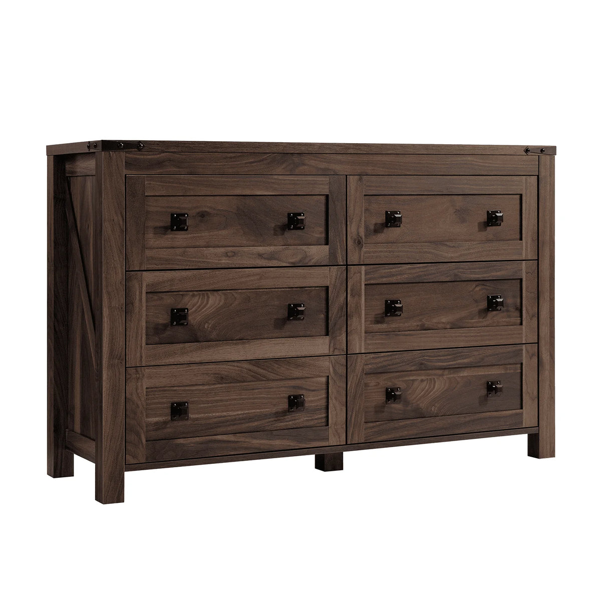 CHITOOMA Wooden Dressers for Bedroom 6 Drawer Adult, 47.2" Storage Cabine with Double Handle, Chest of Drawers for Living Room Hallway, Walnut
