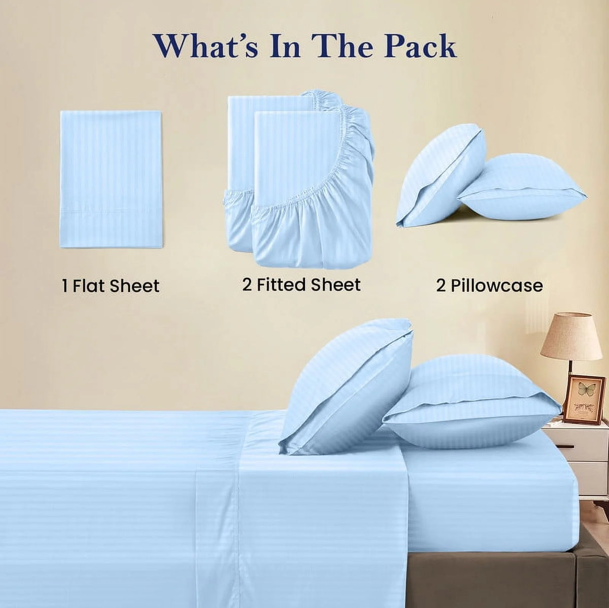 5-Piece Split Queen Sheet Set, 800 Thread Count, 100% Egyptian Cotton, Color Aqua Blue Stripe Pattern, Fits 16-Inch Deep Mattresses