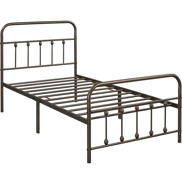 Smile Mart Metal Platform Twin Bed with High Headboard, Bronze