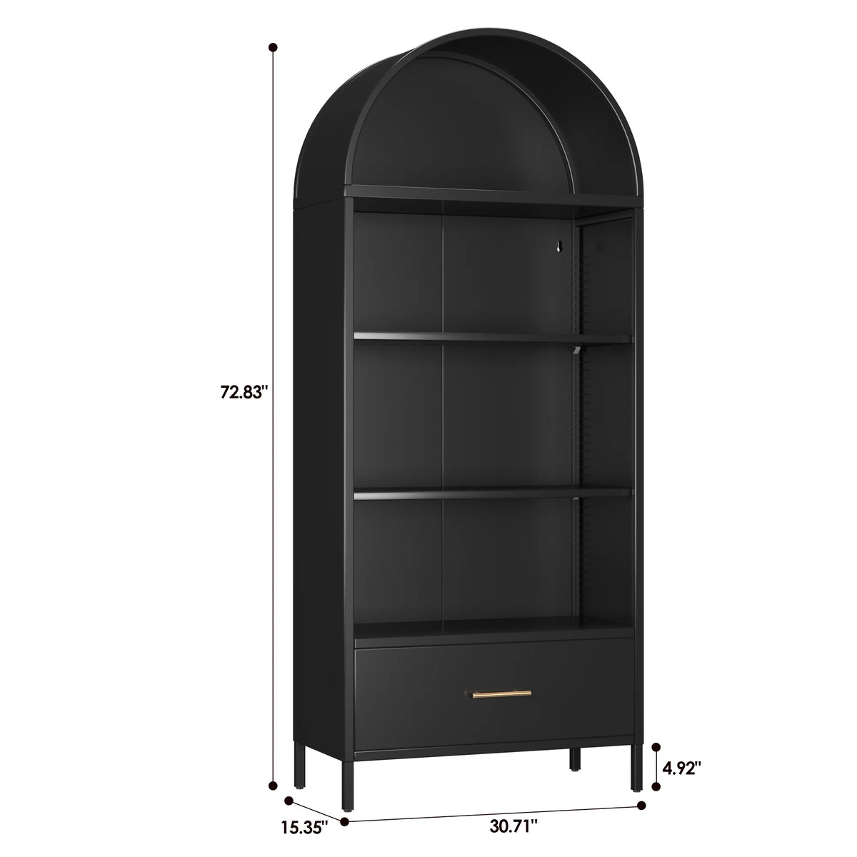SUPEER Metal Arched Storage Display Cabinet with Glass Doors and Adjustable Shelves, Lockable Cabinet, Assembly Required, Black