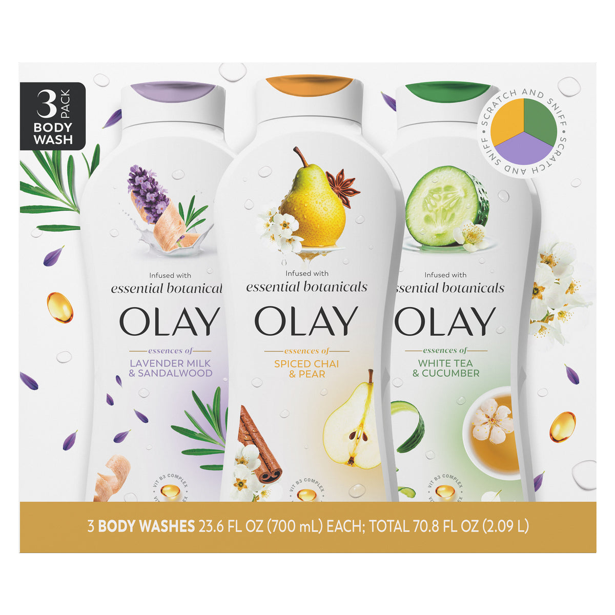 Olay Essential Botanical Body Wash, 23.6 fl oz, 3-pack