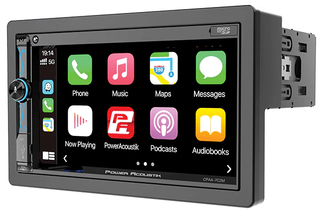 Power Acoustik Car Stereo Bundle: 7" Mechless HD LCD with Capacitive Touchscreen & Bluetooth with (2) 6.5" Speakers | Car Play and Android Auto | Fits 1-DIN and 2-DIN | (WMH7-S1)