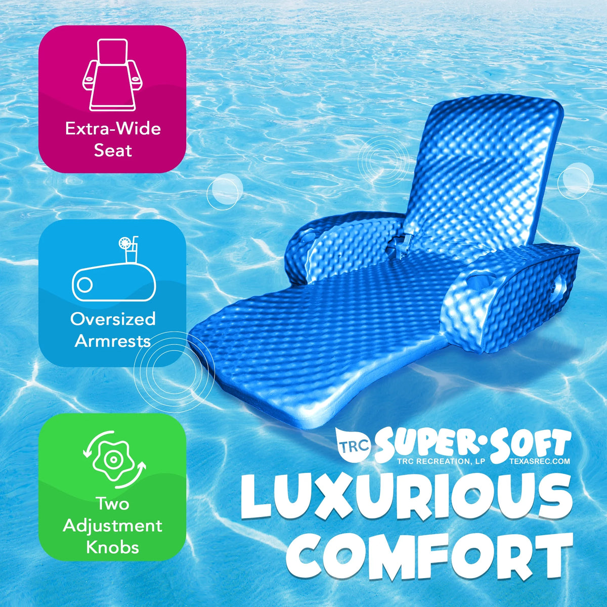 TRC Recreation Super Soft Adjustable Pool Recliner Float, Marina Blue