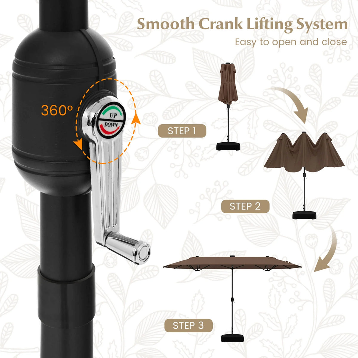 Costway 13ft Beige Rectangle Double-sided Patio Umbrella, Crank Lift