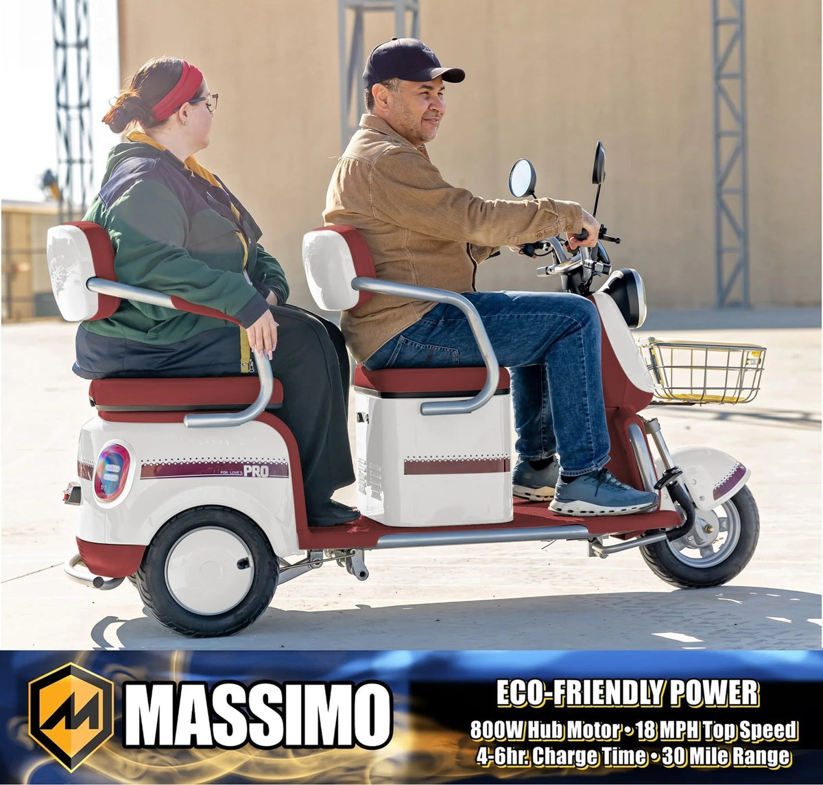 Massimo MGC E-Trike 3-Wheel Electric Cart – 17 MPH, 2-Seater Adult Scooter – Blue