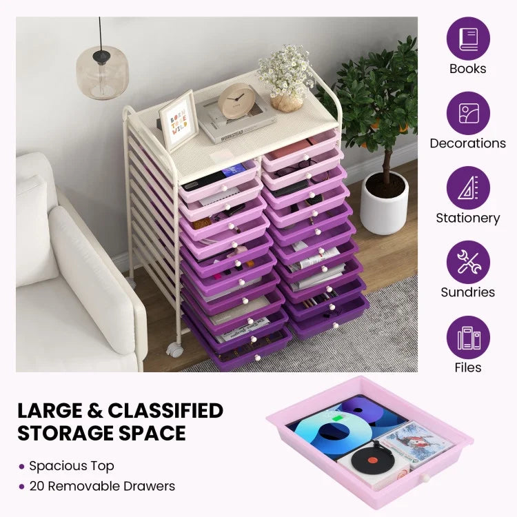 20 Drawers Rolling Storage Cart Studio Organizer