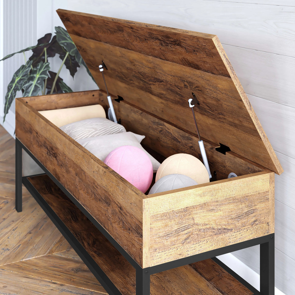 HBCY Creations Farmhouse Entryway Bench, Rustic Oak