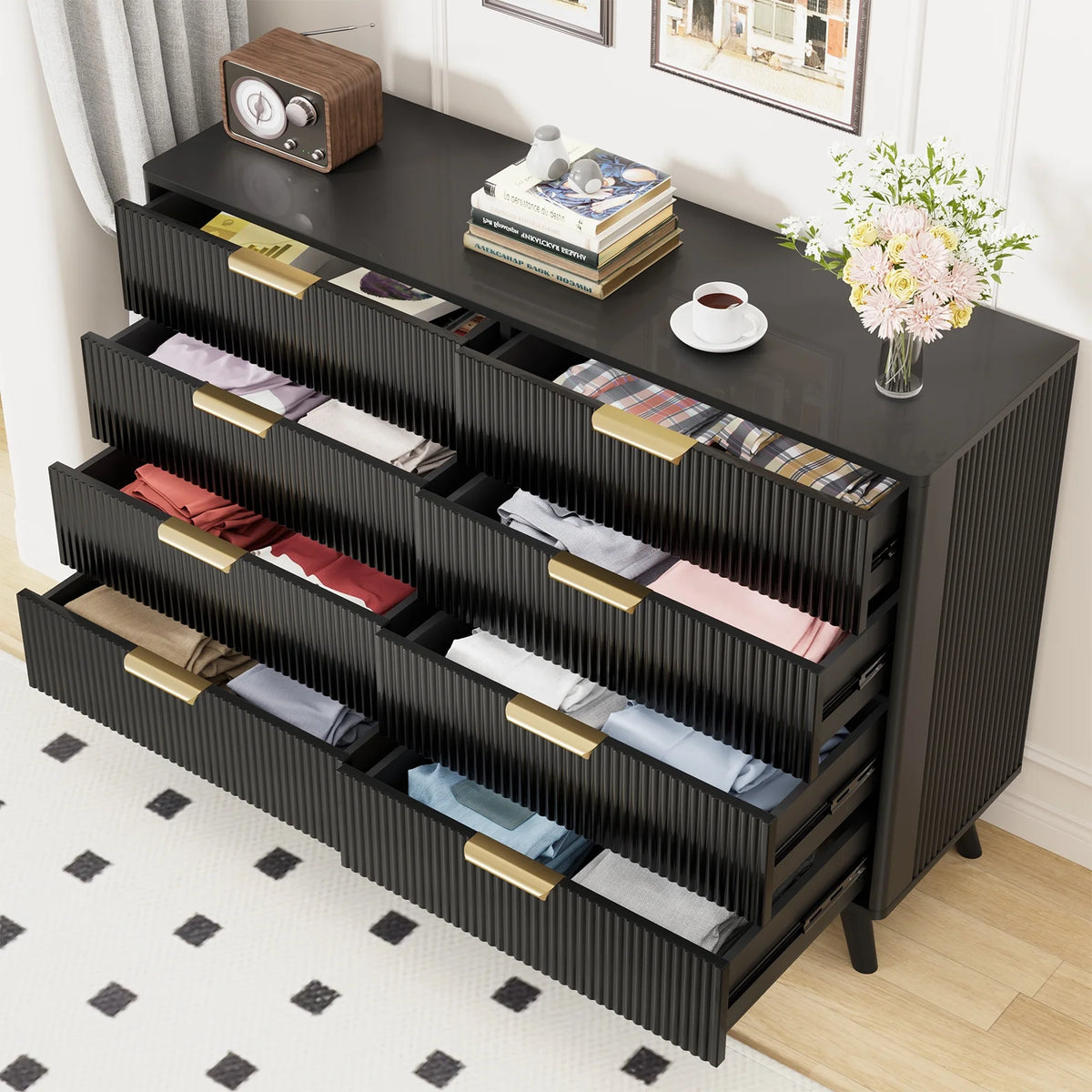 Planntonneo Boho Fluted 6 Drawer Dresser, Wooden Chests for Bedroom