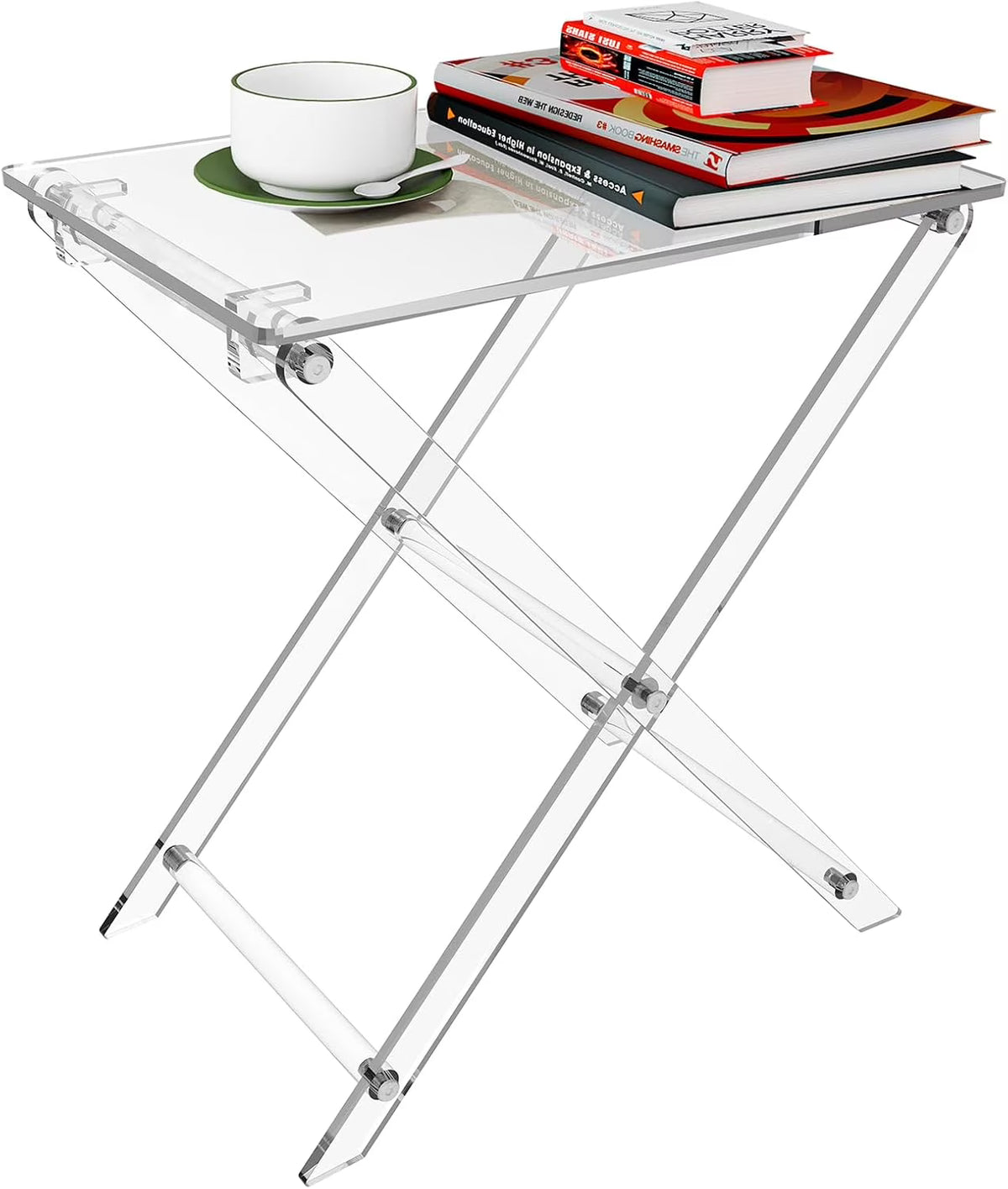 Acrylic Folding TV Tray Table - 23" High Acrylic Table, Foldable Desks for Small Spaces, Living Room, Bed Room, TV Dinner Table with Easy Assembly, 1PCS Transparent Rectangle Acrylic Tray