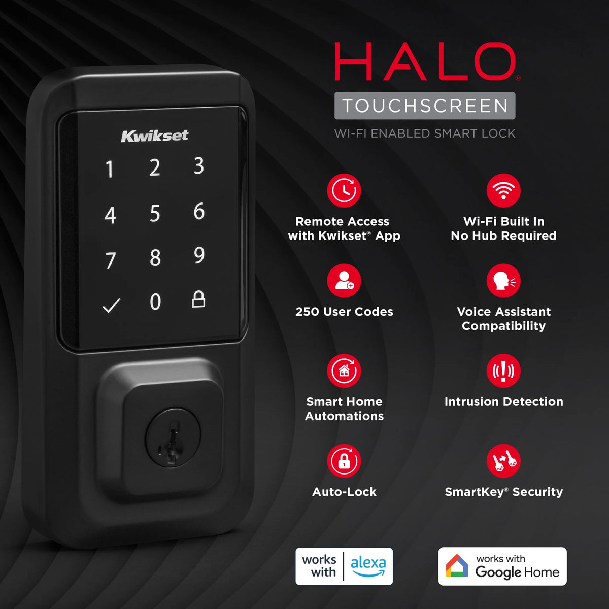 Kwikset Halo Touchscreen Wi-Fi Smart Deadbolt Hardware Lock with Smartkey Satin Nickel
