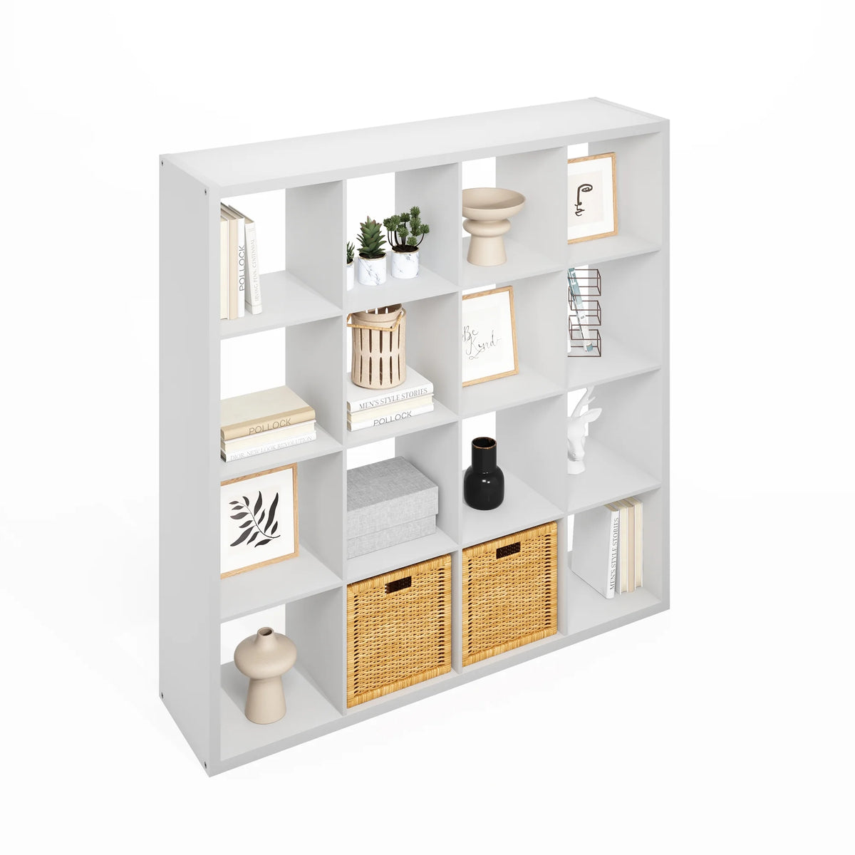 Furinno Simple Open Back Cube Storage Organizer, Standing Shelf, 16-Cube, Dark Oak
