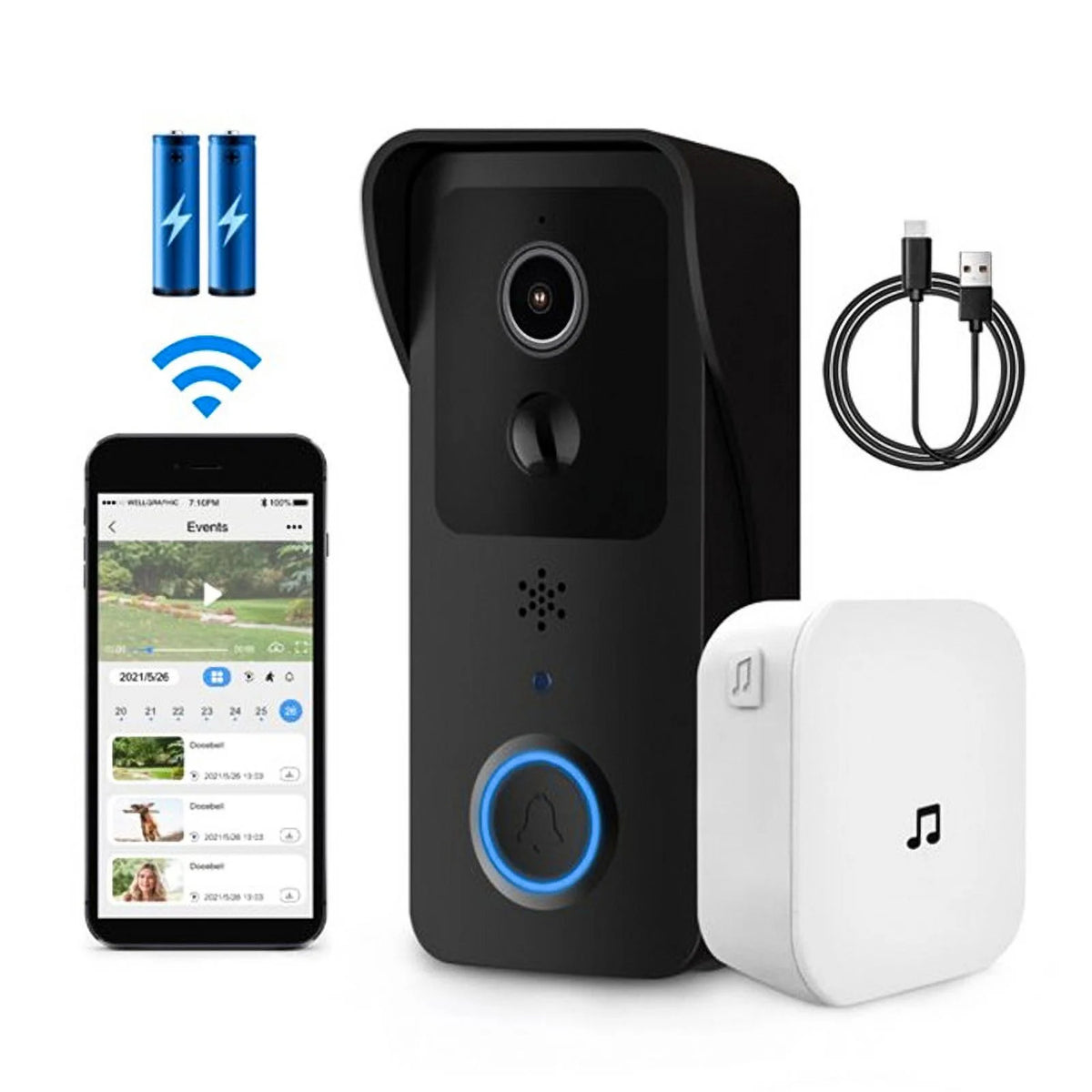 1080P Video Doorbell 5G Dual Outdoor Door Bell Waterproof IP54 Battery Intercom Smart Home Wireless Door Phone Camera ,Smart Detection
