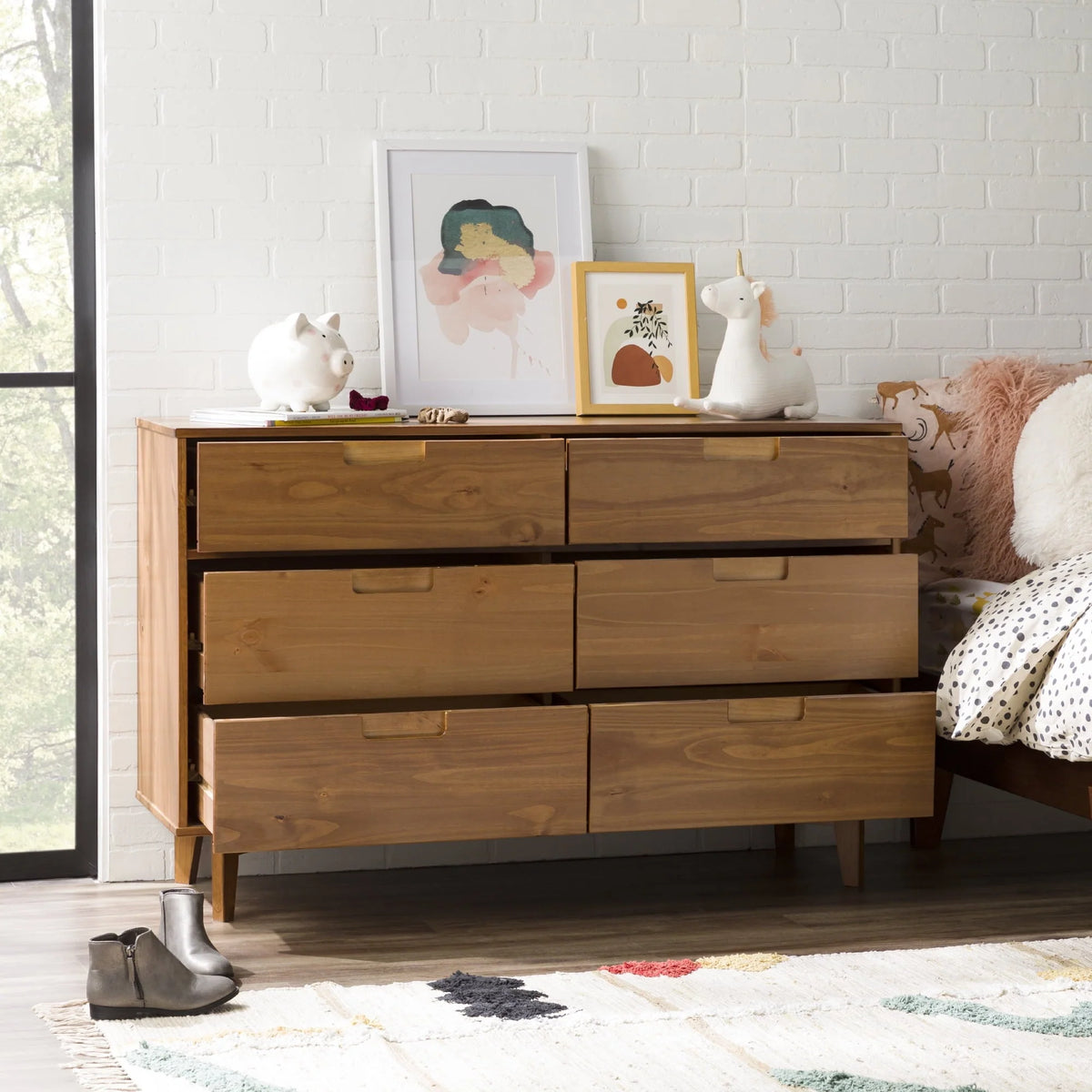 Walker Edison Sonoma 6-Drawer Solid Wood Caramel Dresser
