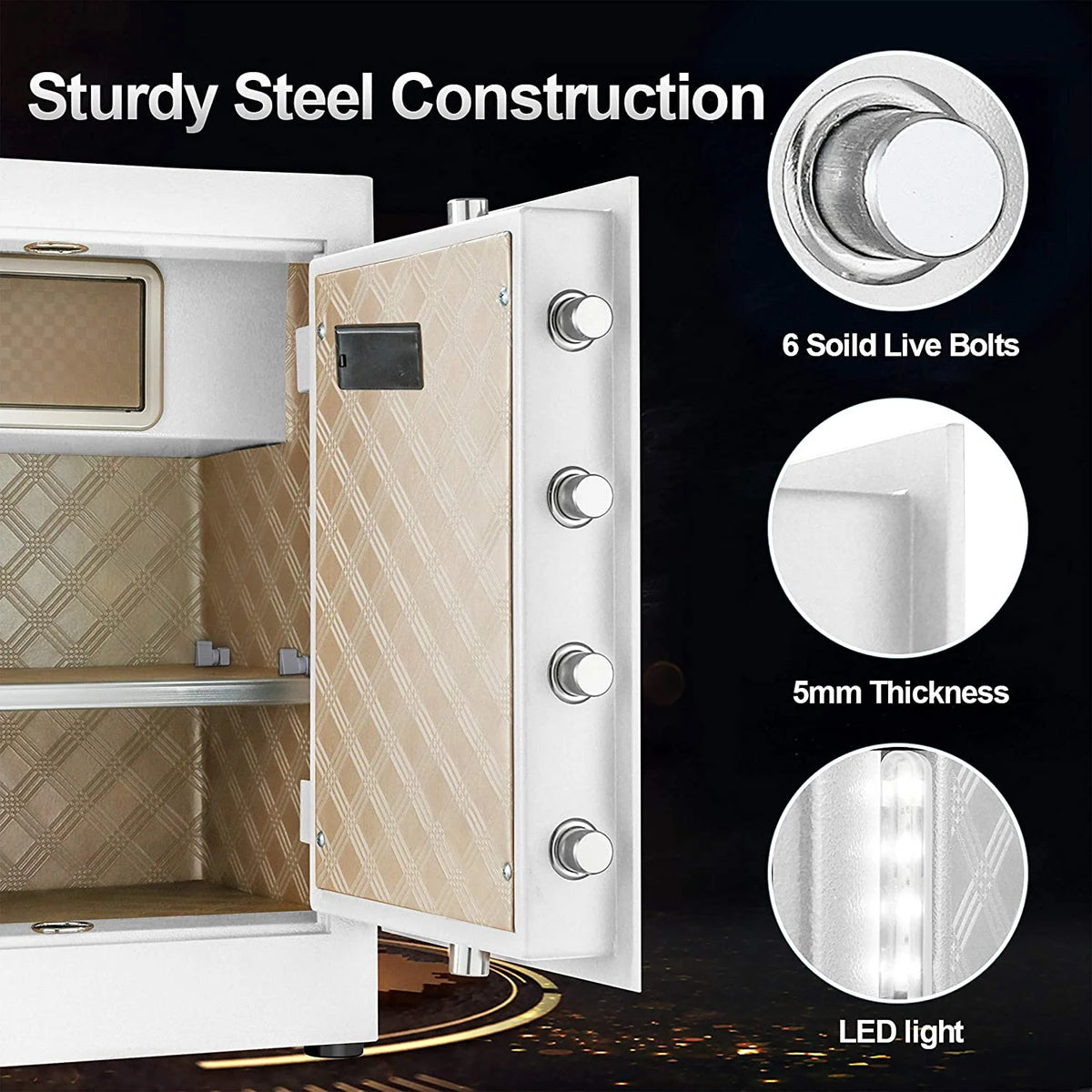 TigerKing Durable Security Home Safe with Electronic Lock, White