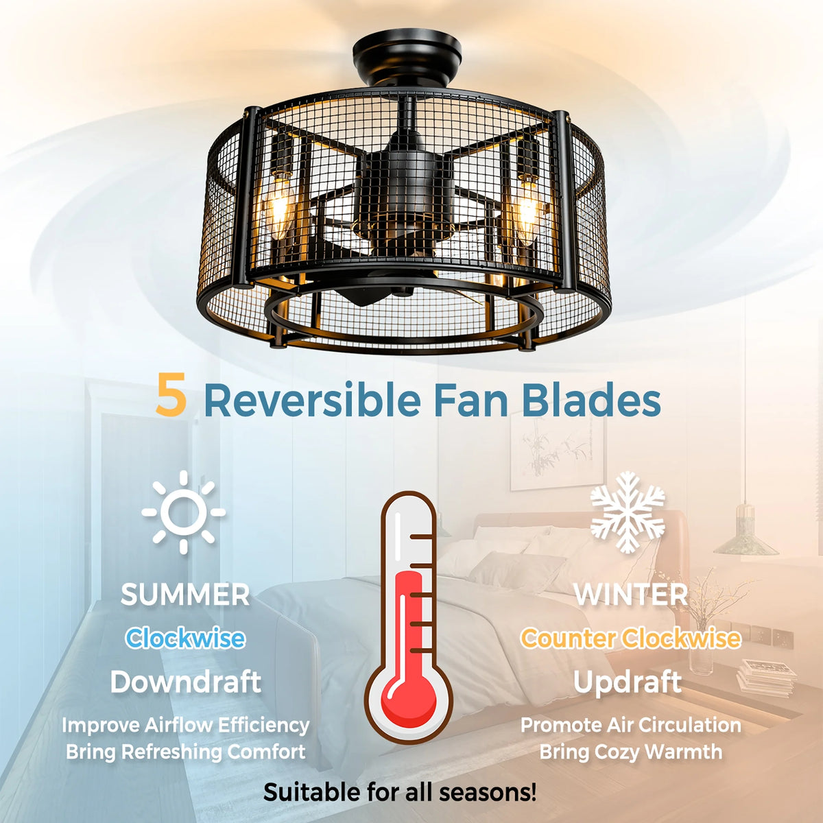 Costway 20'' Caged Bladeless Ceiling Fan with Light Reversible Motor & Remote Control