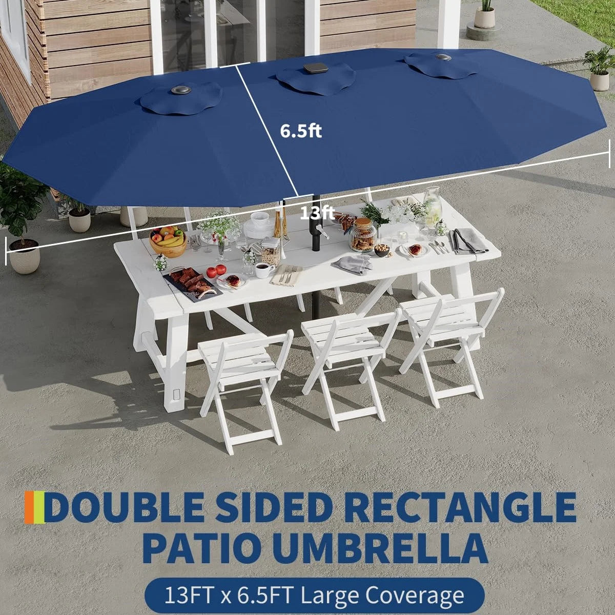 WildBreak Triple Size Large Patio Umbrella, with Crank Handle, Double-Sided, 13' x 6.5', Beige