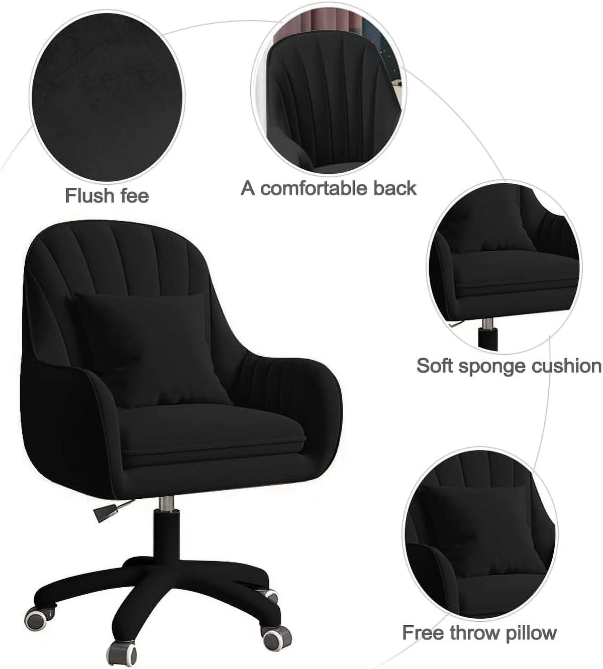 Home Office Chair Computer Chair with Mid-Back Upholstered Modern Tufted Computer Task Chair Swivel Height Adjustable Velvet Accent Chair.��White��
