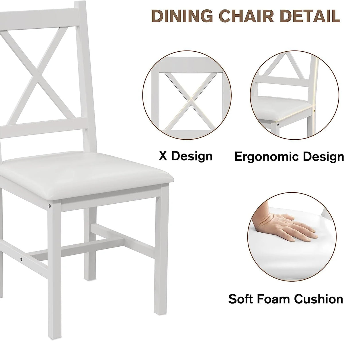 Alohappy Dining Room Table Set for 4, 5 Piece Kitchen Table Set, Morden Wood Rectangle Breakfast Table and Chairs for Small Space, Easy Assembly (White)