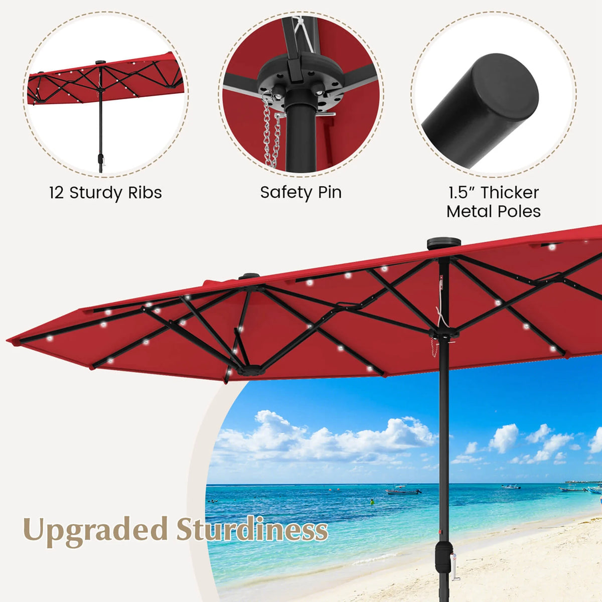 Costway 13ft Beige Rectangle Double-sided Patio Umbrella, Crank Lift