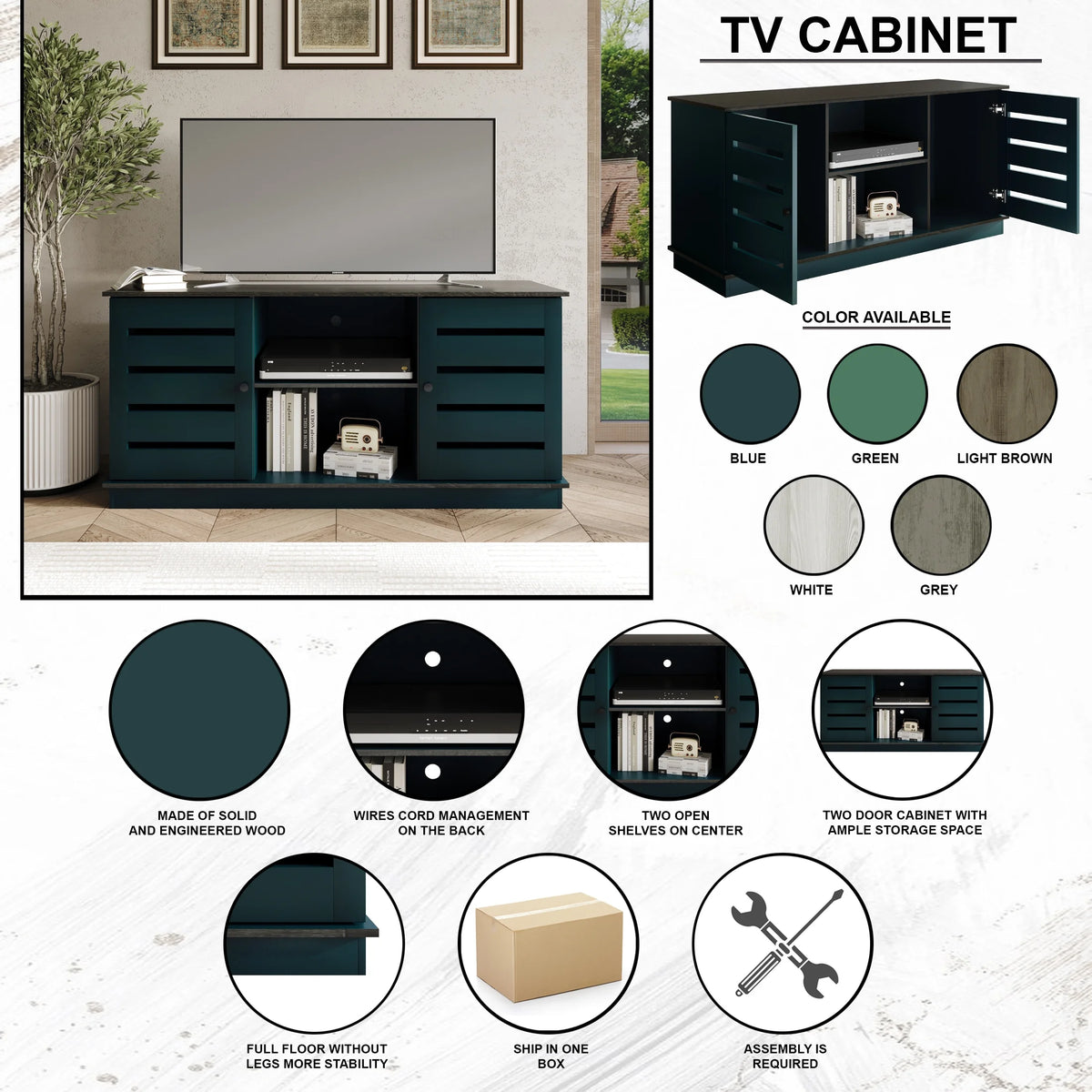 Castle Place Vintage TV Stand Console for TVs up to 50", Blue