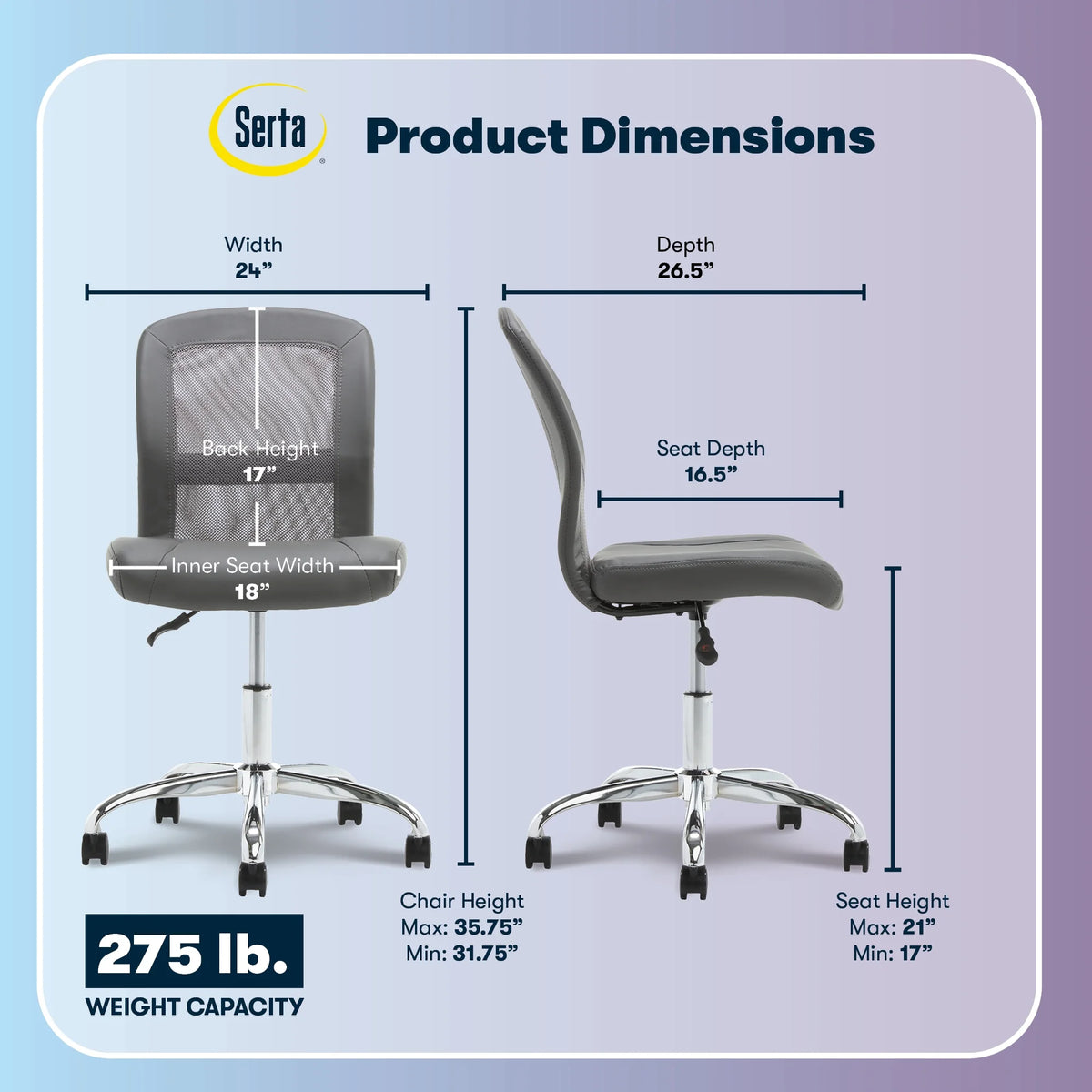 Serta Essentials Armless Task Chair, Faux Leather and Mesh, Cream
