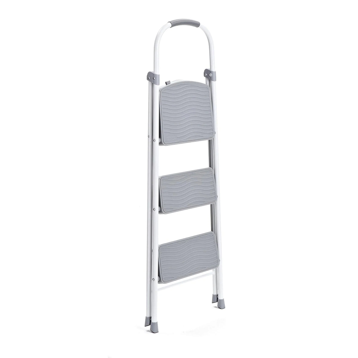 Rubbermaid 3 Step Folding Ladder, Steel Foldable Step Stool, White
