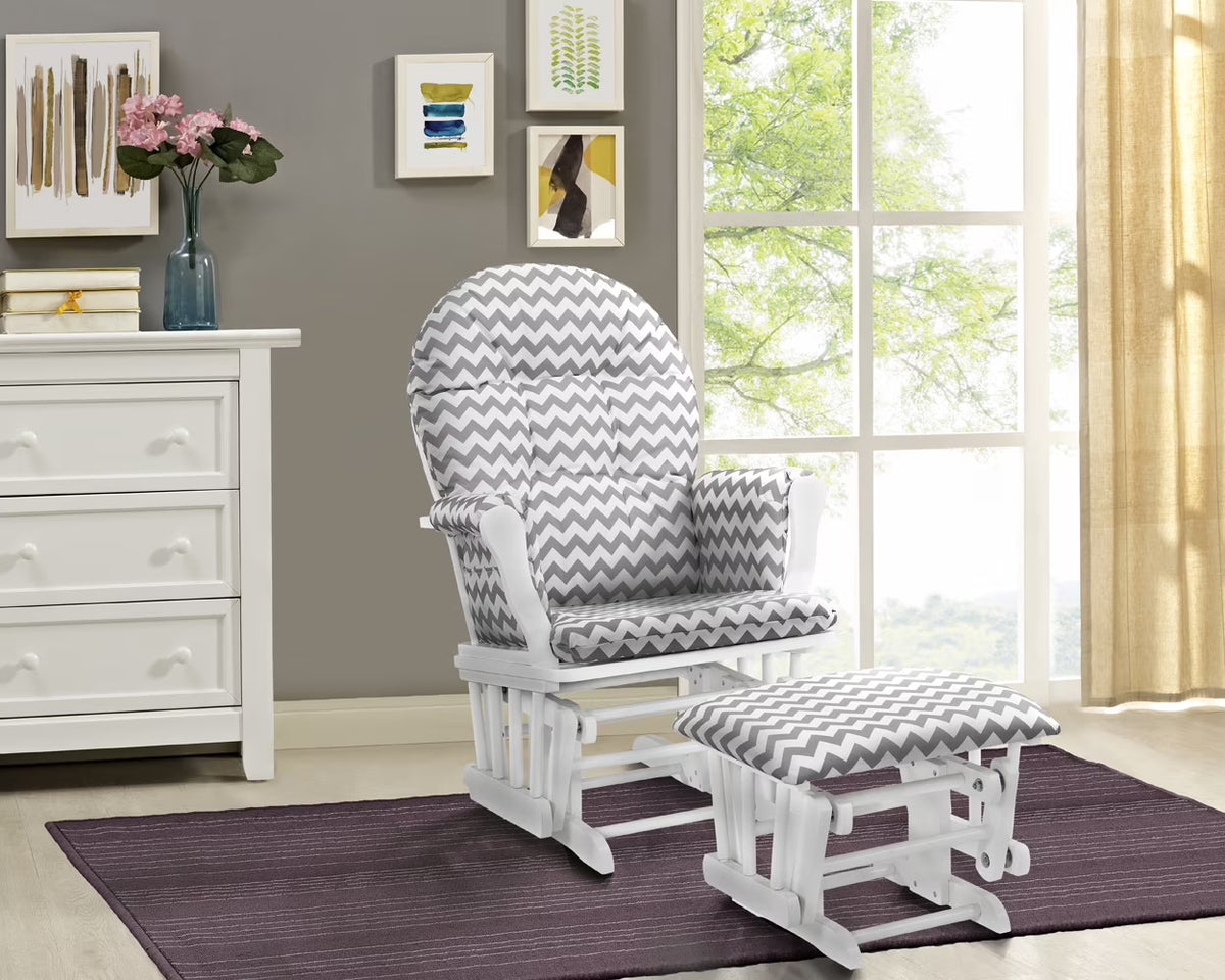 Angel Line Windsor Glider and Ottoman, Natural Finish with Gray Cushions