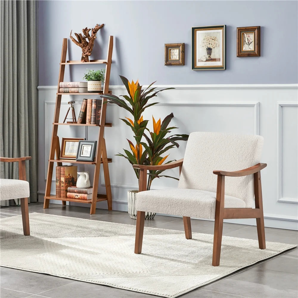 Yaheetech Mid-Century Upholstered Faux Leather Armchair with Solid Wood Legs,Brown