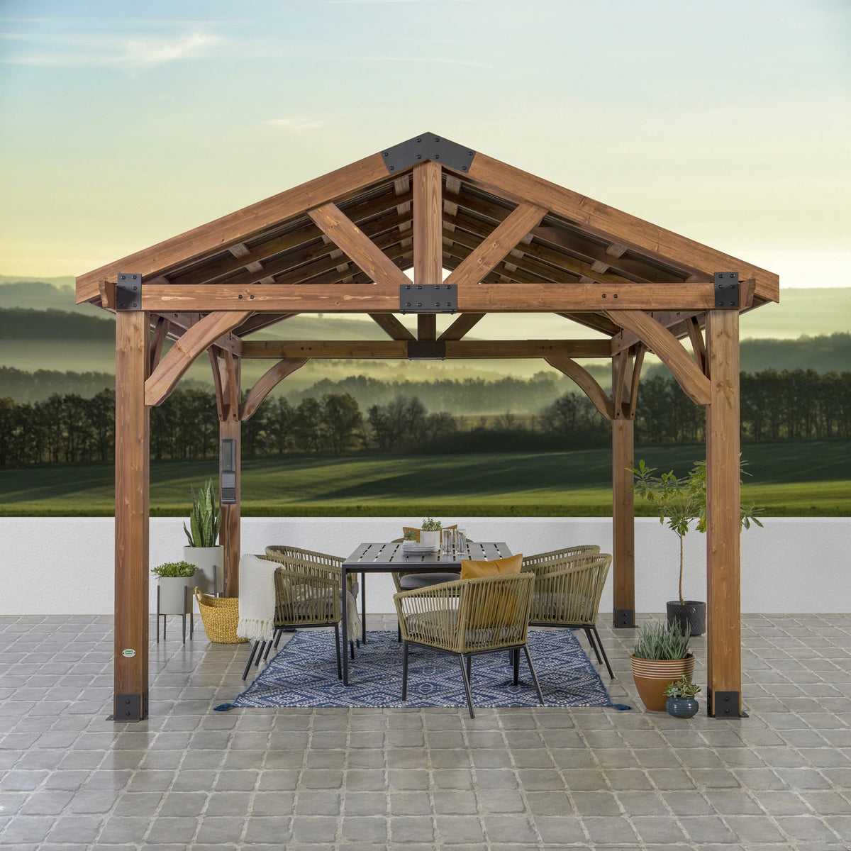 Backyard Discovery Arlington 12'x12' Cedar Wood Gazebo, Galvanized Steel Roof, PowerPort
