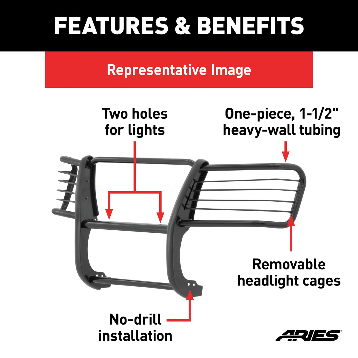 ARIES 3069 1-1/2-Inch Black Steel Grille Guard, No-Drill, Select Ford Ranger