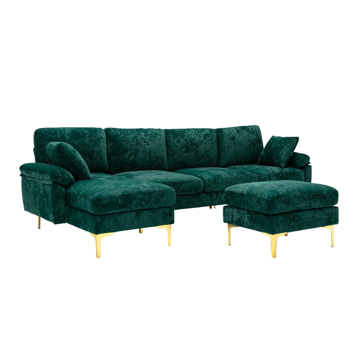 Convertible Sectional Sofa, Modern U-Shape Modular Couch, Living Room Sofa with Ottoman and 2 Small Pillows, Accent Sofa for Large Space, Apartment and Office, Emerald