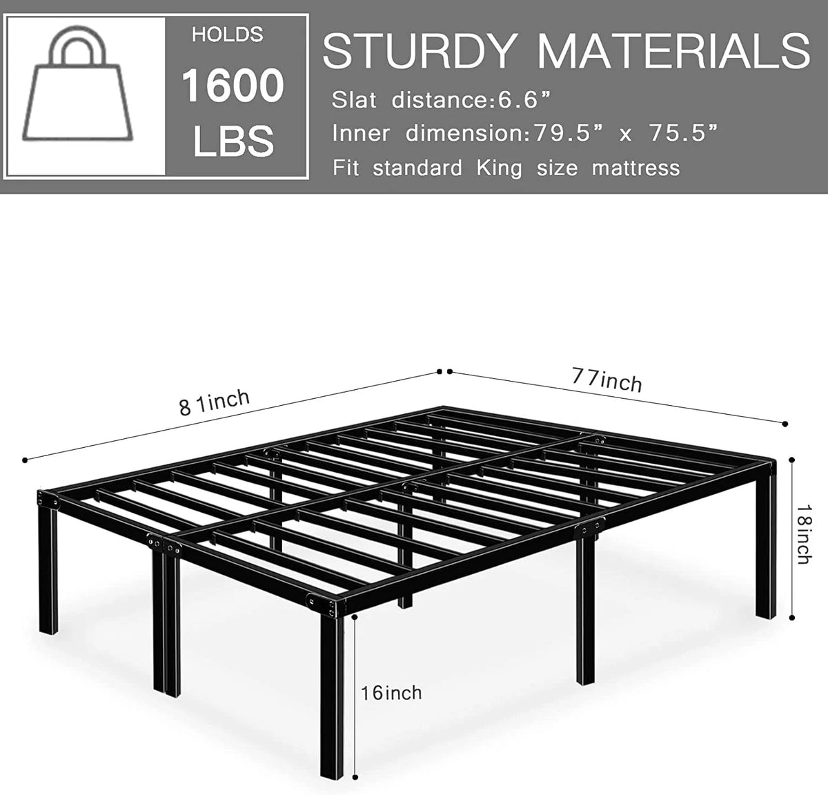 HAAGEEP King Bed Frame 18'' High Bedframes Platform No Box Spring Needed with Storage Heavy Duty