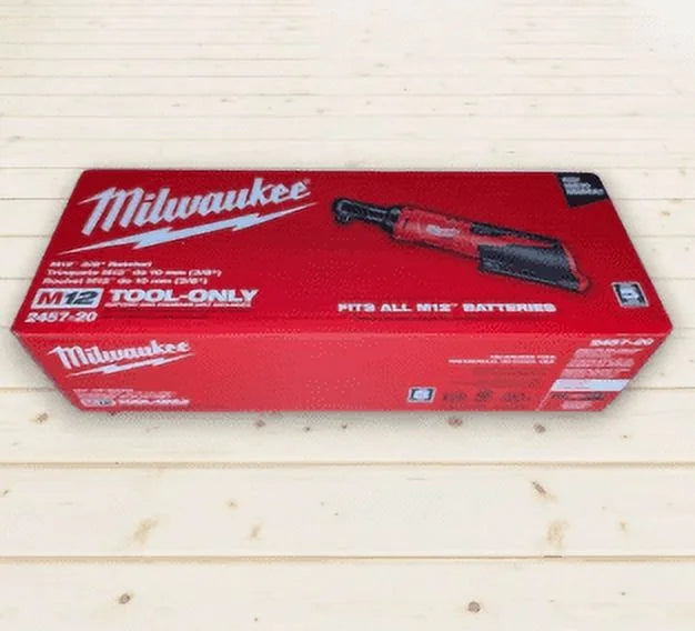 Milwaukee 2457-20 M12 Cordless 3/8" Ratchet �C 35 ft-lbs Torque, 250 RPM, Low-Profile Head, Variable-Speed Trigger, Compact & Durable Design (Bare Tool)