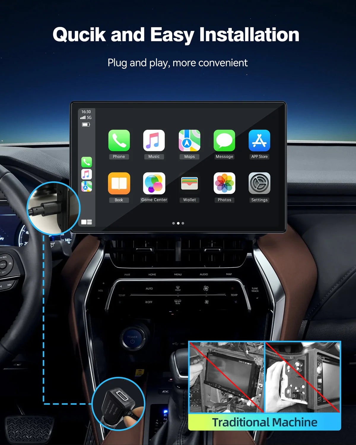 LAMTTO 9" HD IPS Screen Wireless Car Stereo Apple Carplay with 2.5K Dash Cam,1080P Backup Camera,Portable Touch Screen GPS Navigation for Car, Car Audio Receivers with Bluetooth,Android Auto