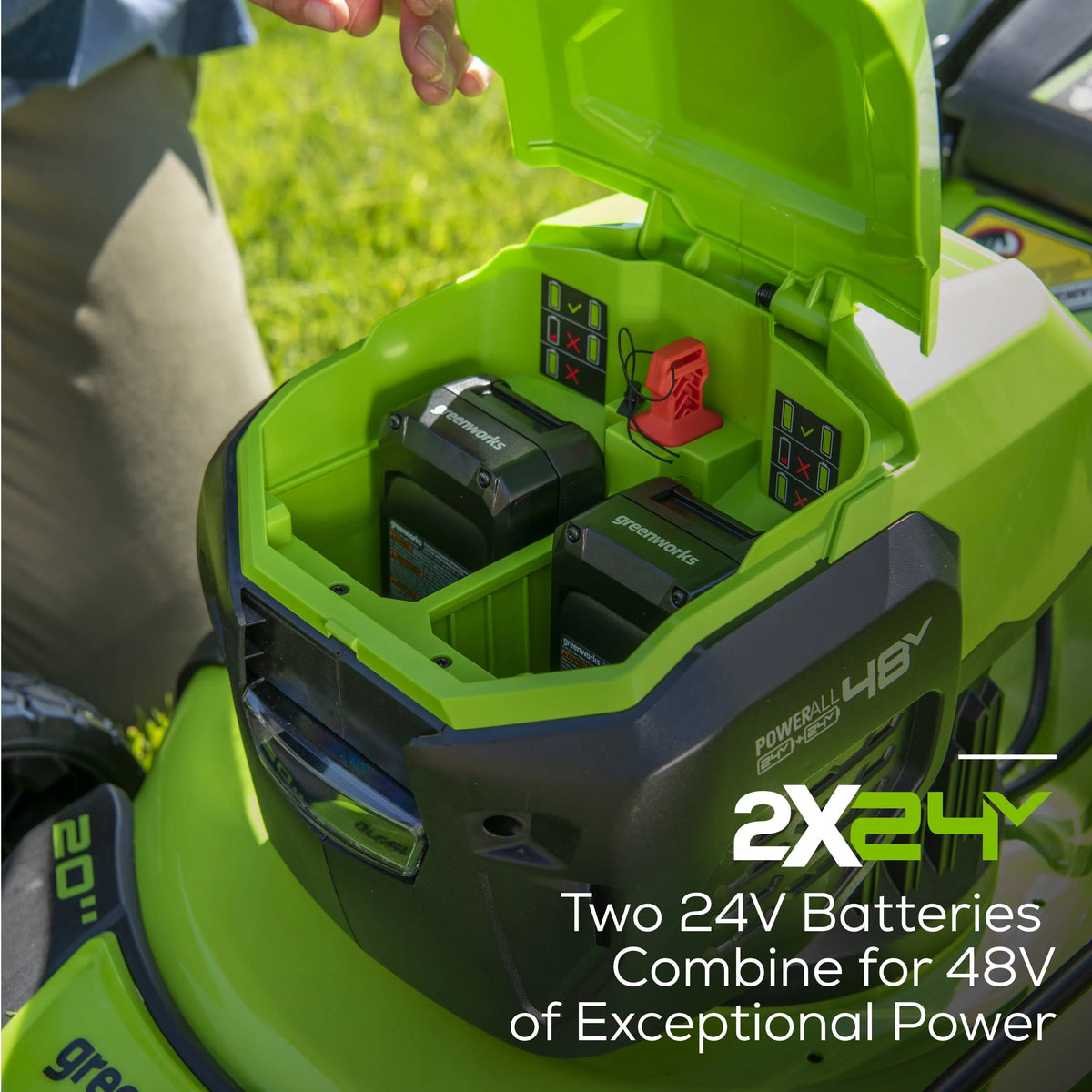 Greenworks 48V 20" Brushless Battery-Powered Lawn Mower, Two (2) 4.0Ah USB Batteries and Charger