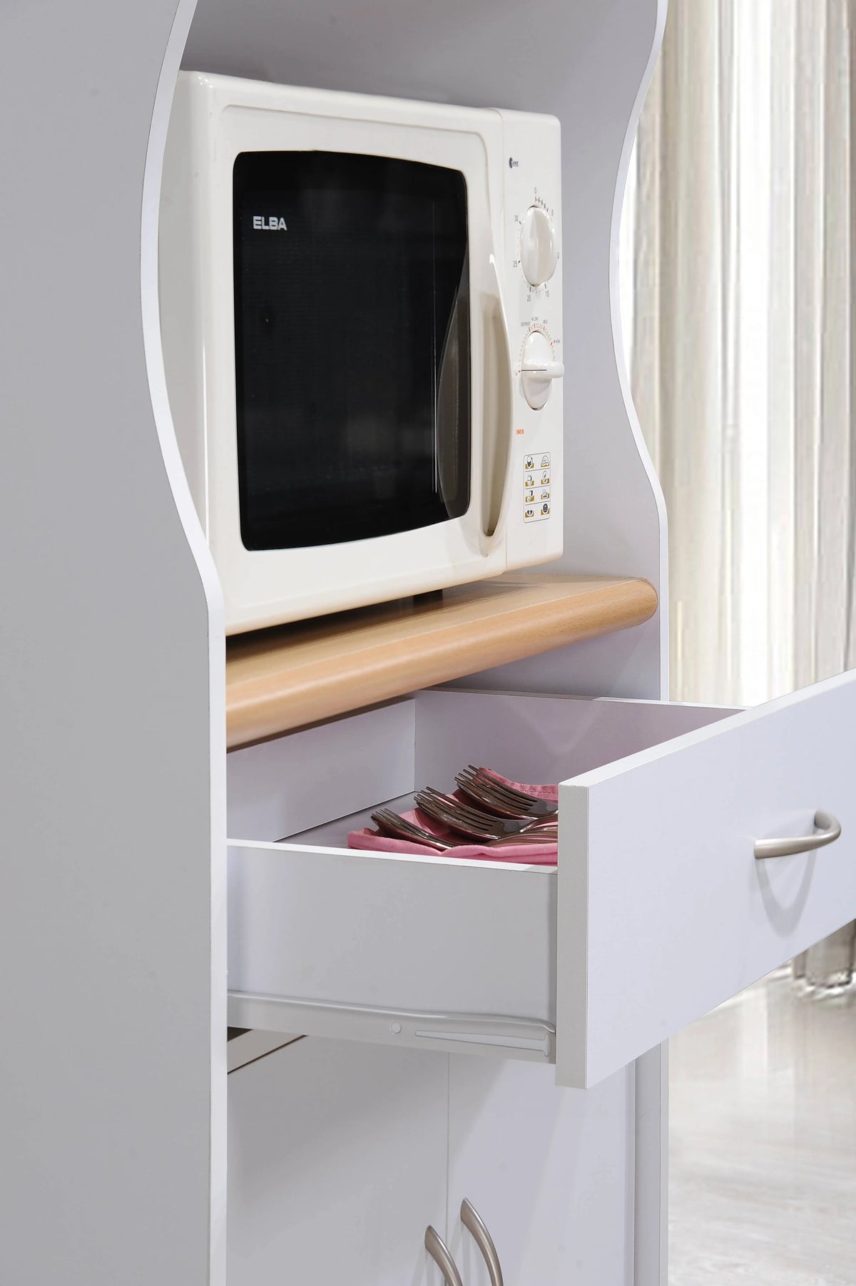 Hodedah Microwave Kitchen Cart, White