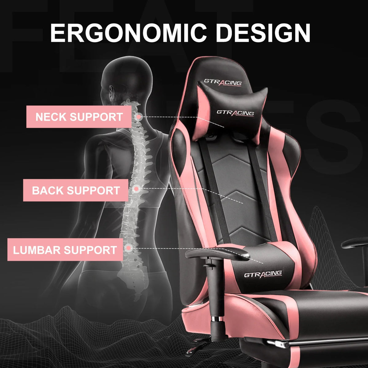 GTRACING Gaming Chair, Ergonomic Office Desk Chair with Lumbar Support, PU Leather, Footrest & Adjustable Headrest, Red