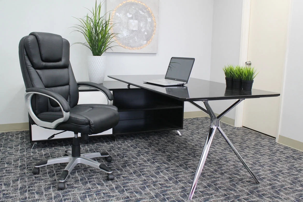 Boss Office Products LeatherPlus Executive Chair with Casters, Black