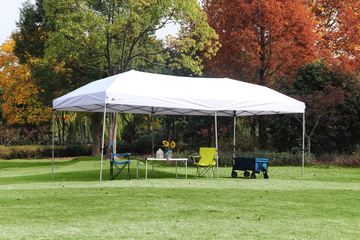 Ozark Trail 20x10 ft Pop Up Canopy Tent with Wheeled Bag, White, Straight Leg
