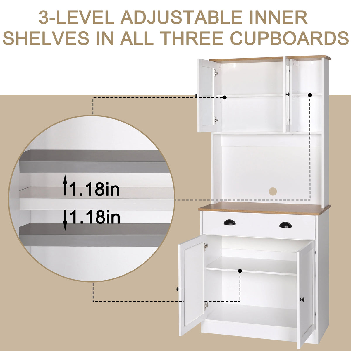 VEIKOUS 72"Kitchen Pantry Storage Cabinet Buffet with Shelves and Microwave Space, White