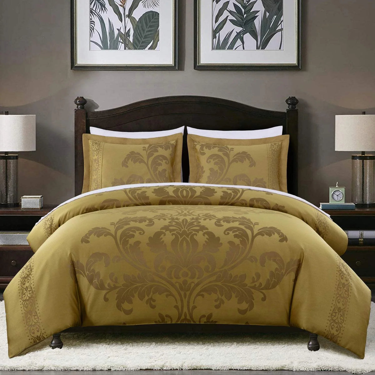 Chezmoi Collection Valor 7-Piece Bed in a Bag California King, Black/Gold Luxury Jacquard Floral Comforter with Sheets Set for All Season