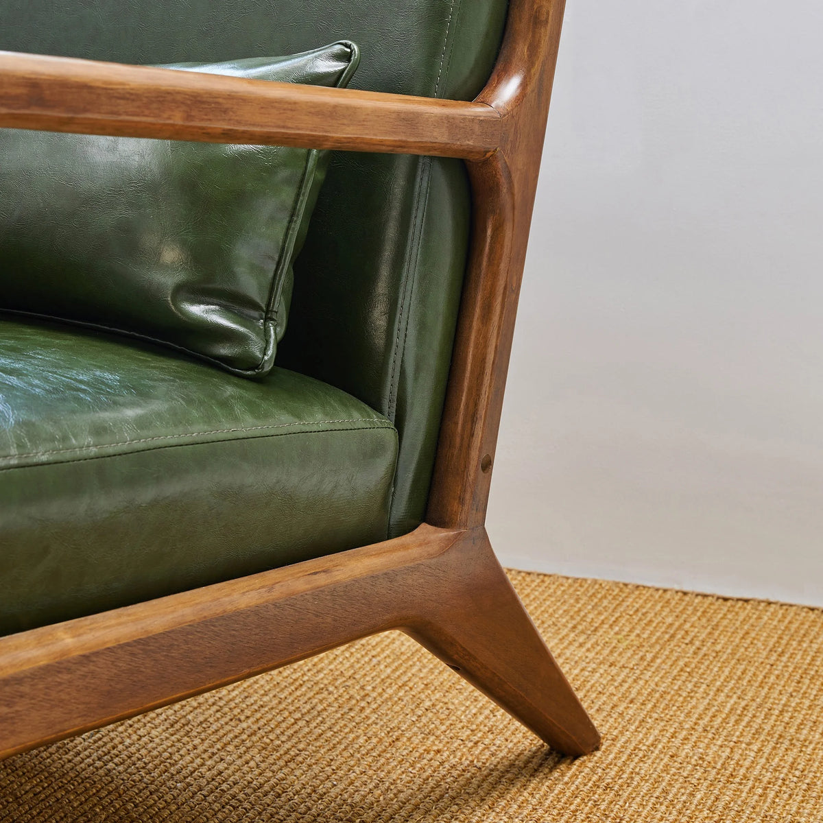 Glitzhome Mid Century Solid Wood Frame Accent Chair Modern Leather Lazy Chair