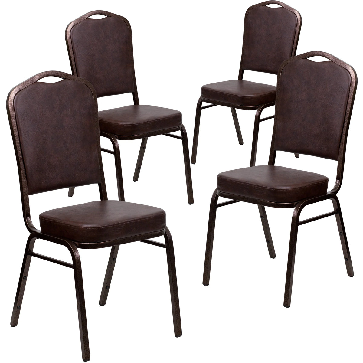 Emma + Oliver 4 Pack Crown Back Stacking Banquet Chair in Navy Vinyl - Silver Vein Frame