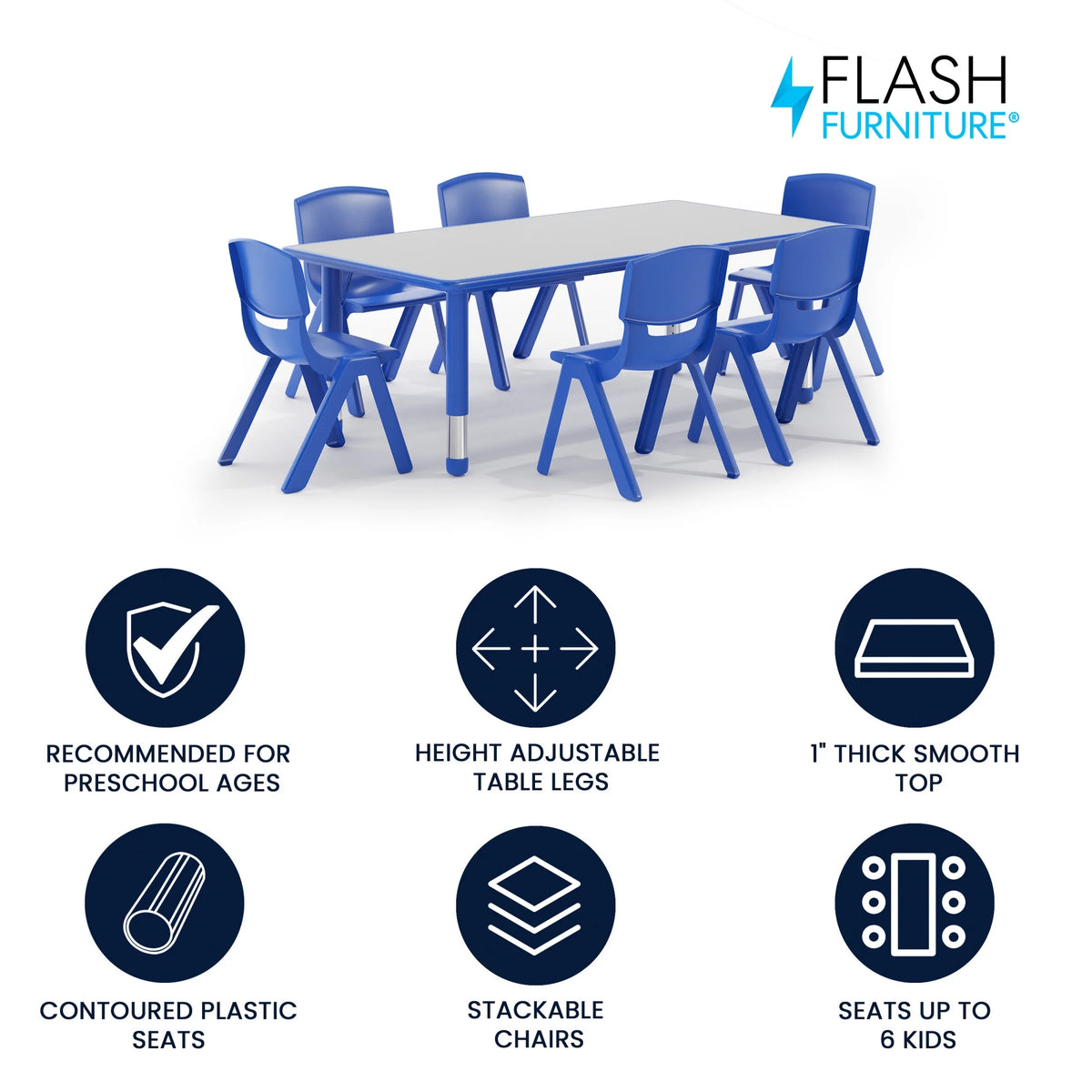 Flash Furniture Emmy Adjustable Classroom Activity Table for Kids with 6 Chairs, Red/Gray