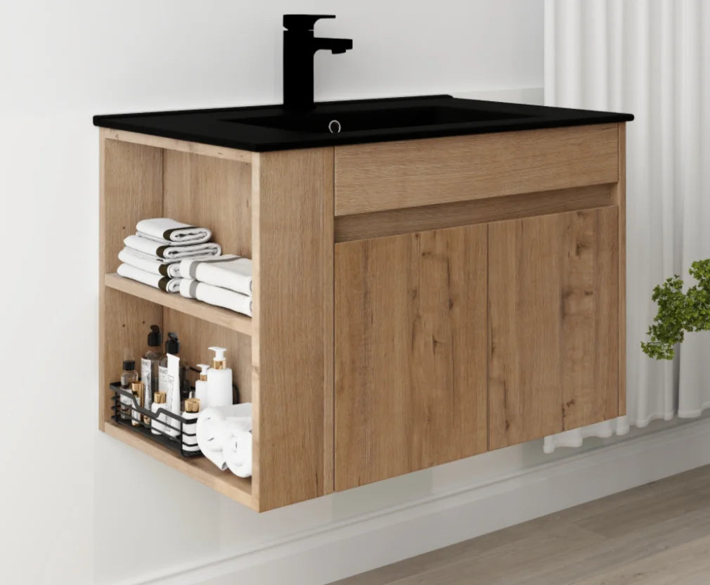 30" Bathroom Vanity with Sink Set, Wall Mounted Floating Bathroom Vanities with Adjustable Shelf and Storage Drawers Vanity and Sink Combo, Bathroom Storage Combo Cabinet for Small Space, White
