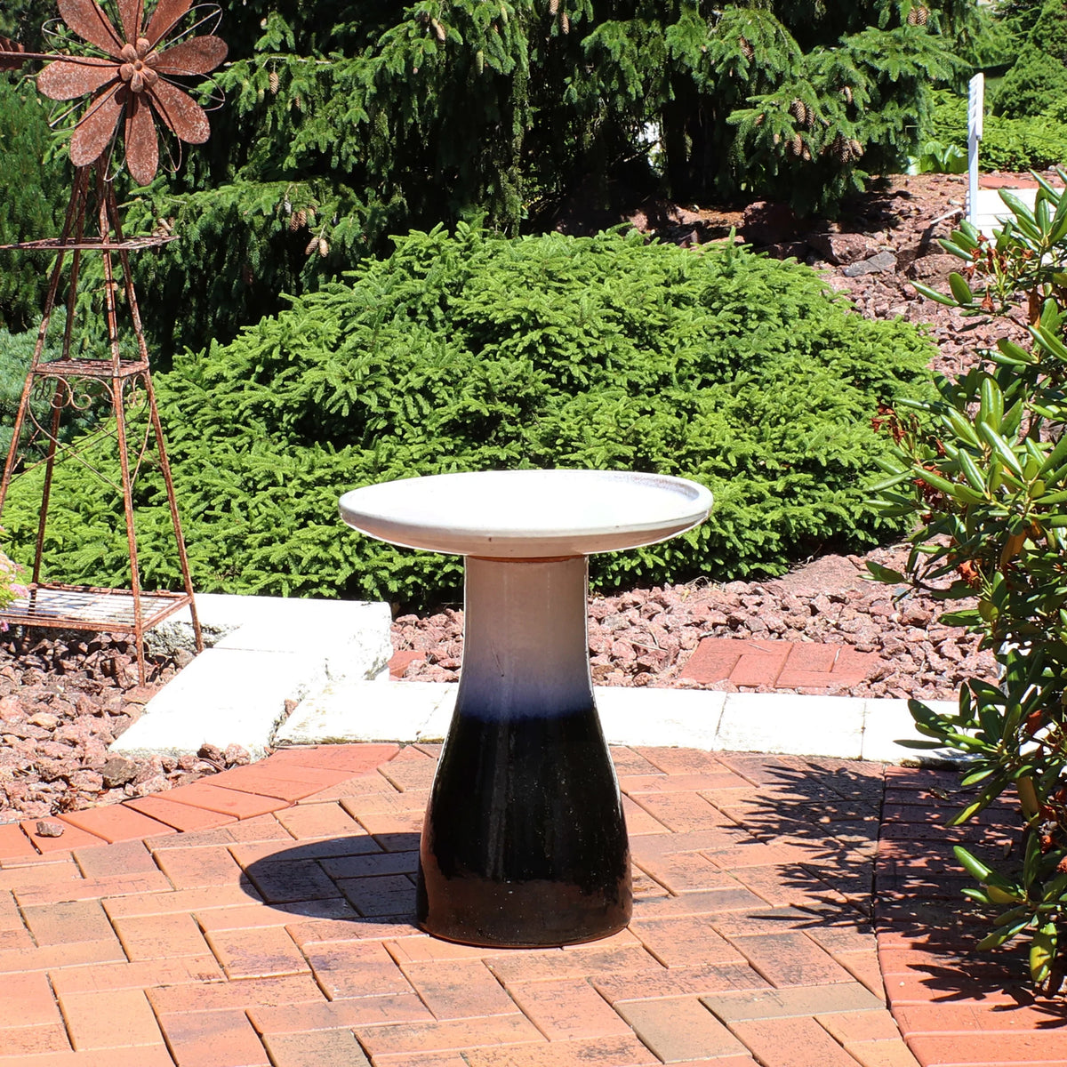 Sunnydaze Freestanding Ceramic Outdoor Bird Bath, Glazed, UV-Resistant Galaxy Blue Finish